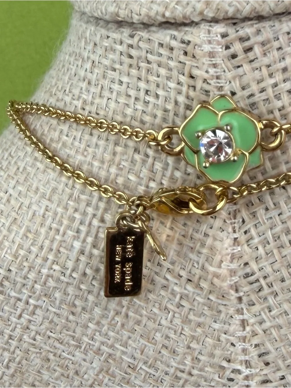 Kate Spade Crystal Rose Garden Long Scatter Necklace | Mint Green Enamel & Gold